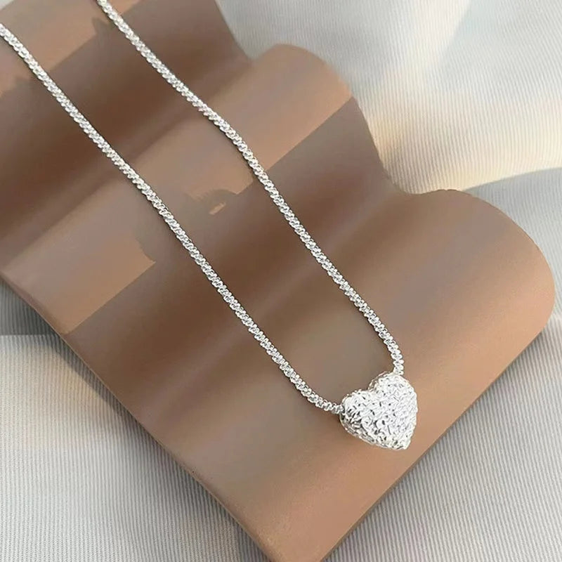 Delicate Vintage Silver Heart Pendant Necklace for Women