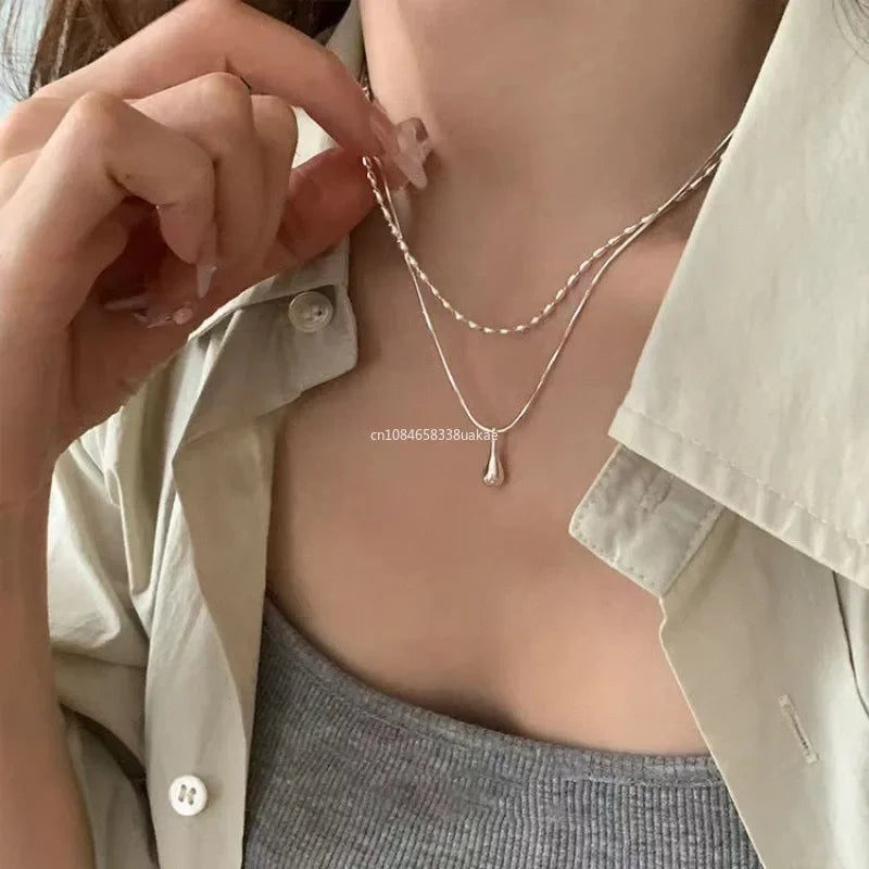 Simple design long double-layer necklace for women