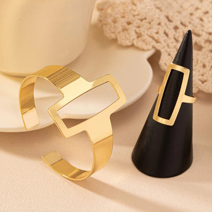 2-Piece Jewelry Set: Hollow Square Bracelet & Ring, Cold Style, Ins Fashion