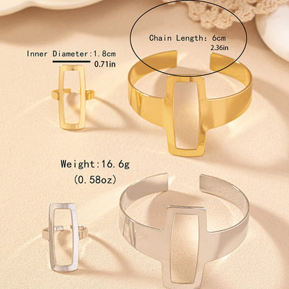 2-Piece Jewelry Set: Hollow Square Bracelet & Ring, Cold Style, Ins Fashion