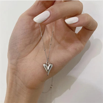 Delicate Vintage Silver Heart Pendant Necklace for Women