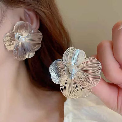 Long metal flower earrings for women, perfect for parties