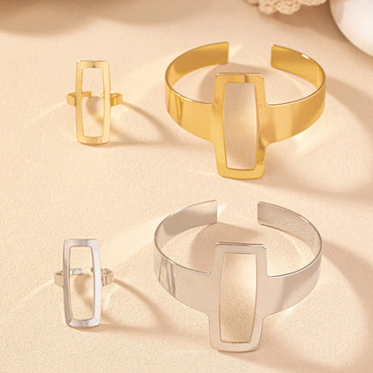 2-Piece Jewelry Set: Hollow Square Bracelet & Ring, Cold Style, Ins Fashion