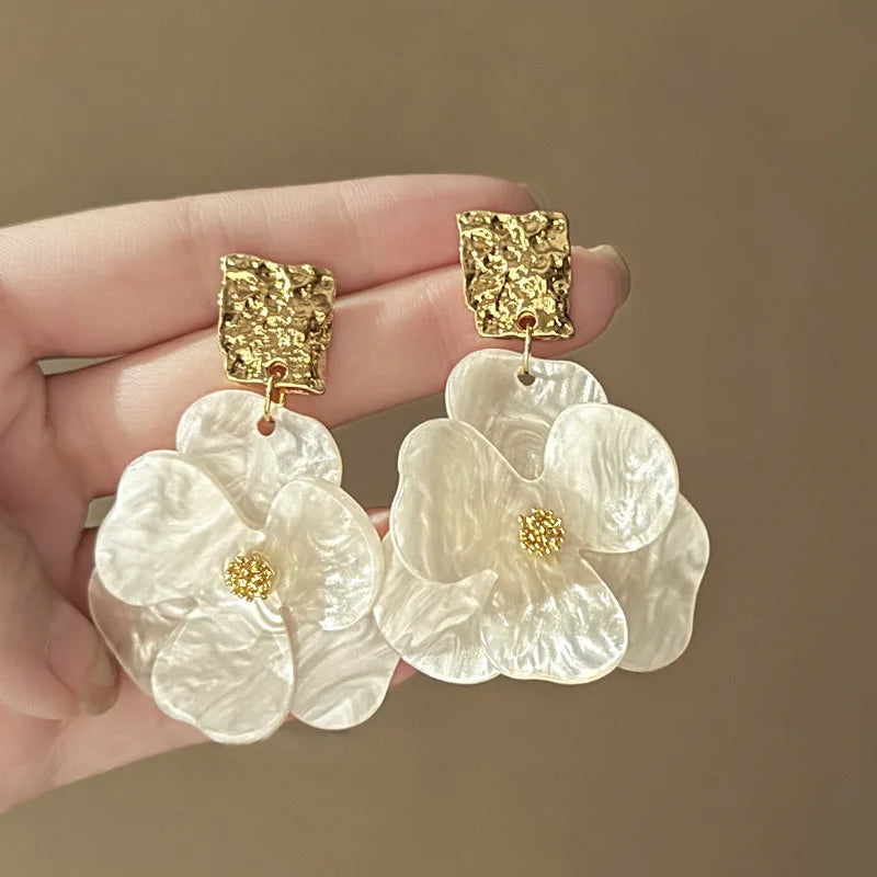 Long Flower Petal Earrings for Women Party Style