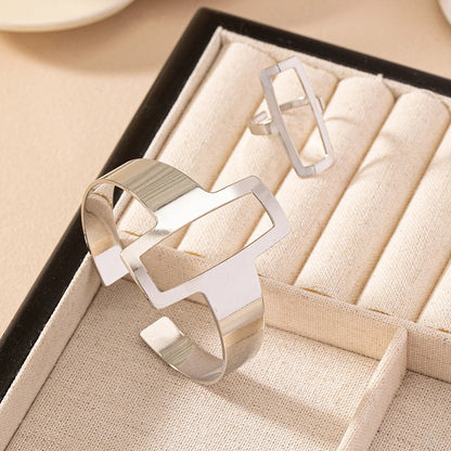 2-Piece Jewelry Set: Hollow Square Bracelet & Ring, Cold Style, Ins Fashion